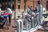 The kiosks are solar powered and wireless, so they can be set up quickly at any location. This one was part of the B-cycle demonstration project in Milwaukee organized by Midwest Bikeshare last summer.