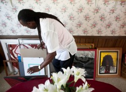 James Morgan, when not back in jail, lives with his elderly aunt on Madisonâs north side. He paints, often giving his work away to Madison charities. Lukas Keapproth/Wisconsin Center for Investigative Journalism