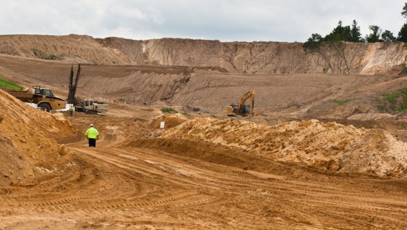 An overview of the 400 acre plot of Preferred Sands mine in Blair, WI, on June 20, 2012. The Wisconsin Department of Justice is reviewing Preferred Sands for environmental permit violations during the spring of 2012 Lukas Keapproth/Wisconsin Center for Investigative Journalism