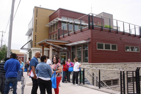 Attendees return to the Urban Ecology Center after the tour. (Photo by Maggie Quick)
