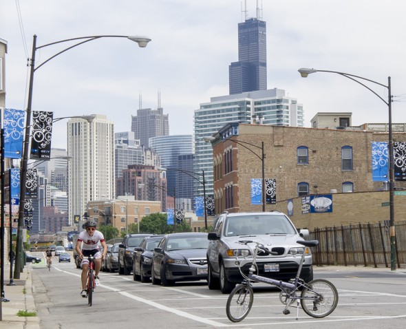 The folding bike also means I have a way to get around once I get to Chicago. Thanks to all the great protected bike lanes, like this one on Milwaukee Ave., Chicago is a great place to get around by bicycle. Why can’t Milwaukee get protected bike lanes?