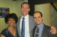 State Sens. Nikiya Harris [l] and Chris Larson [m], and Jonathan Brostoff [r].