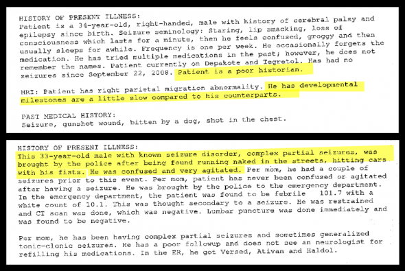 Excerpts from Sam Hadaway's medical records in 2008 and 2009. Click image to enlarge.