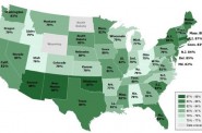 This map shows the percentage of Americans who think global warming has been happening. Photo: Stanford Geospatial Center.