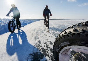 45Nrth Dillinger tires add a level of security on the black ice, but there is enough snowdrift to make riding safe without studded tires.