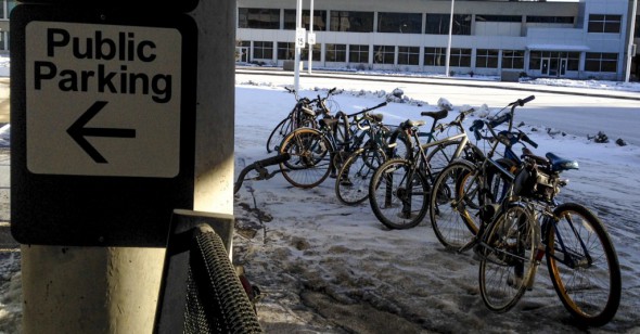 The bike racks were almost full when I pulled up, but the parking is free if you pedal to Mitchell Field.