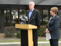 Mayor Tom Barrett and Library Director Paula Kiely announced plans for the Milwaukee Public Library system in October 2013. (Photo by Maria Corpus)