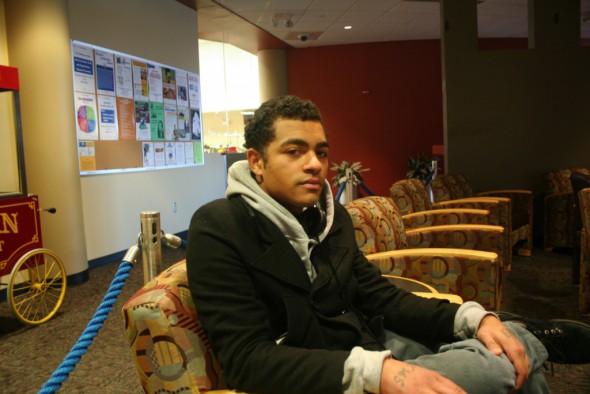 Milagro Jones relaxes in a lounge at MATC’s downtown campus, where he is in his first semester. (Photo by Jabril Faraj)