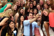Governor Walker and delegates from Badger Girls State take a break from their inauguration in Oshkosh to take a “selfie.” Photo from the State of Wisconsin taken June 19th, 2014.