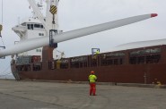 Windmill blade being loaded for shipment to Newfoundland, May 2015. Photo by Peter Hirthe.