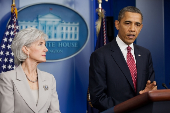 Former Health and Human Services Secretary Kathleen Sebelius and former President Barack Obama. Official White House. Photo by Pete Souza.