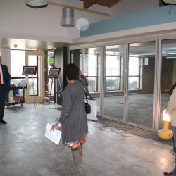 Joan Johnson leads a tour of the Tippecanoe Library renovation project.