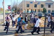 Bruce Guadalupe Community School students rush to the playground in Walker Square Park during recess. Photo by Edgar Mendez.