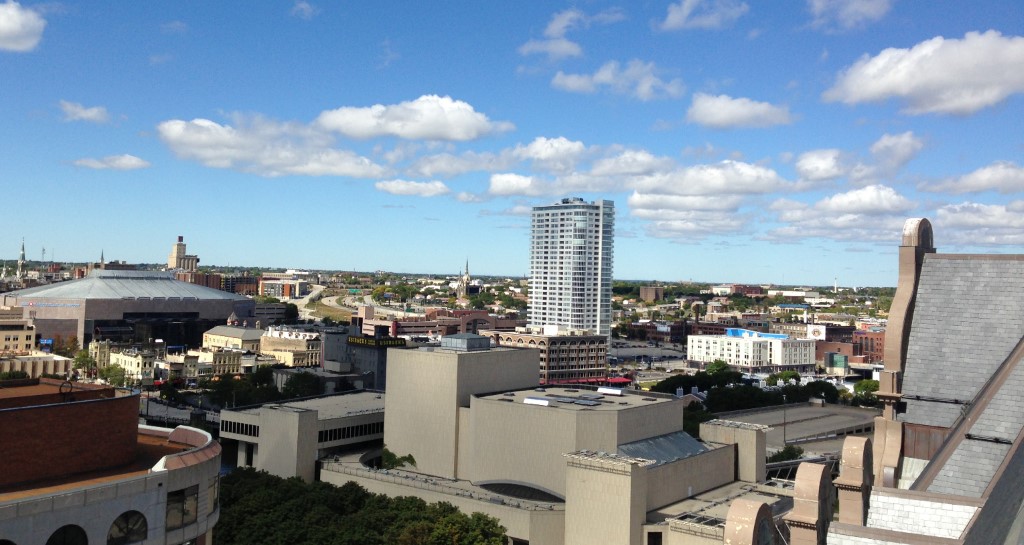 The Moderne rising in the distance as viewed from the roof of City Hall. Photo by Dave Reid.