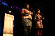 Tiffany Miller (left) and Megan McGee introduce the storytellers. Photo by Jabril Faraj.