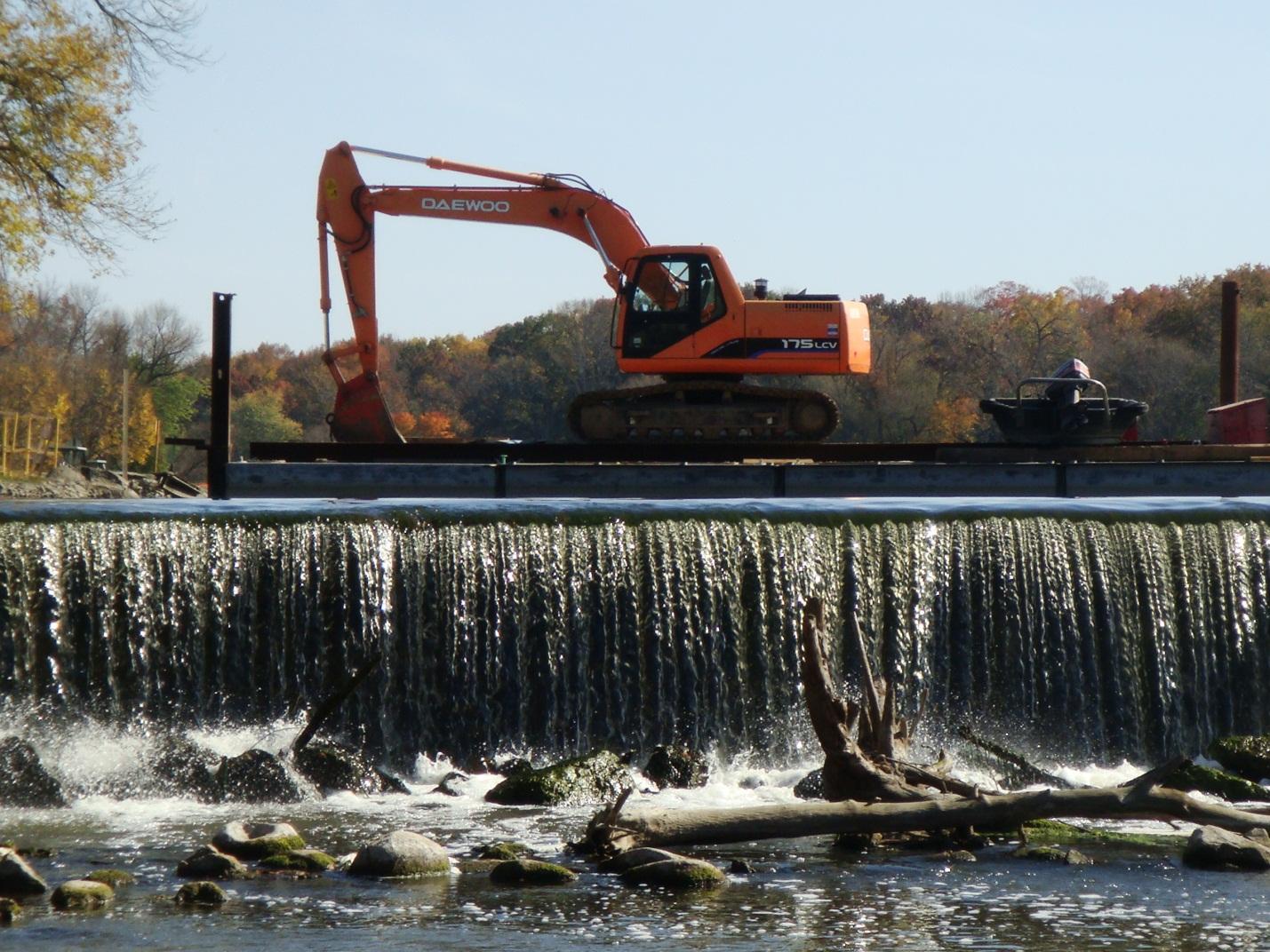 View of repairs in progress at the Mequon Thiensville Dam in 2010.