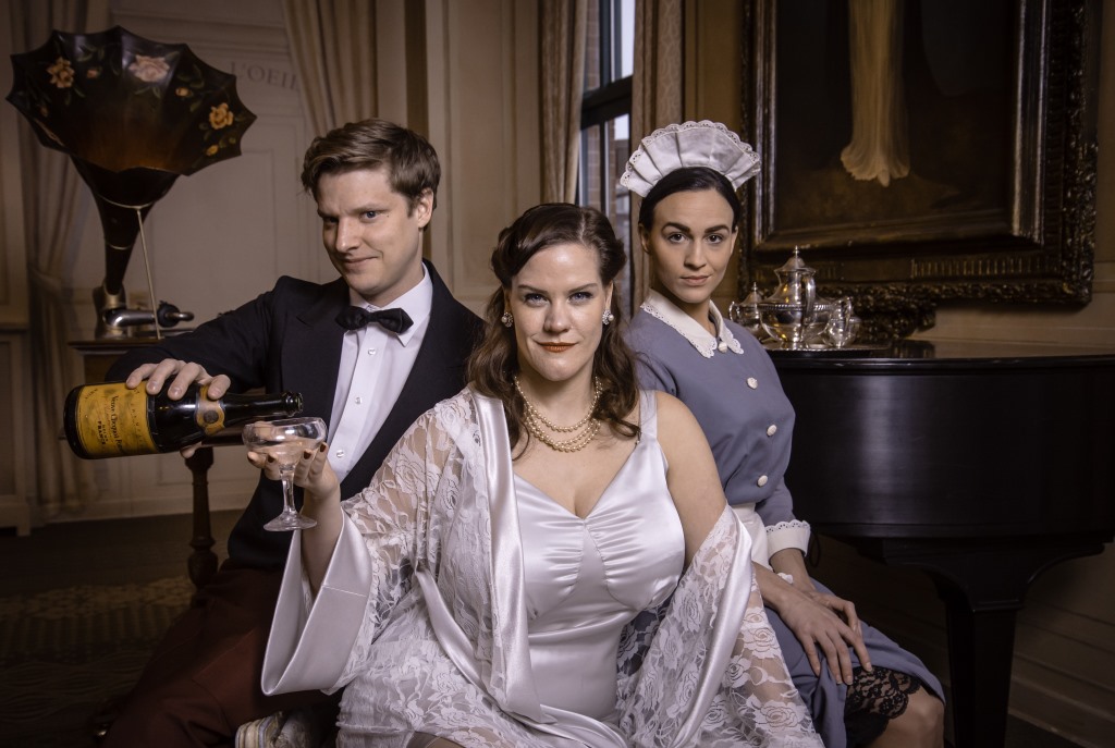 Benjamin Robinson as the Waiter, Cassandra Black as the Duchess and Kaleigh Rae Gamaché as the Maid. Photo by Mark Frohna.
