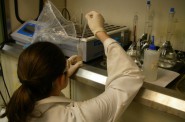 Former University of Wisconsin-Stevens Point student Jessica Peterson prepares water samples to test for metals at the school’s Center for Watershed Science and Education. Some community water systems in Wisconsin have unsafe levels of radium in their drinking water. Most private wells are considered too shallow to have radium, and the state does not require that they be tested. Debra Sisk of UW-Stevens Point.