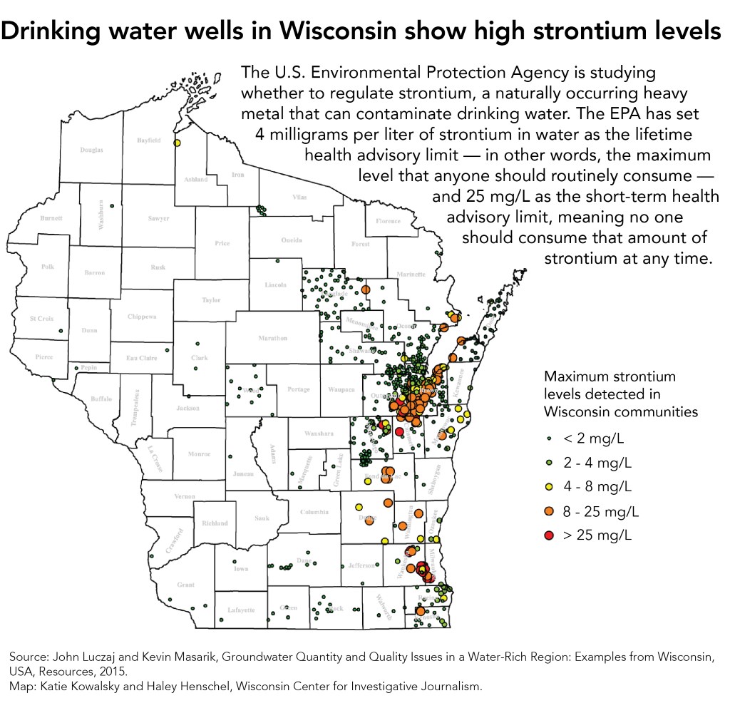 Drinking water wells in Wisconsin show high strontium levels