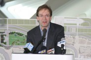 Milwaukee County Executive Chris Abele speaking at the press conference unveiling the plan for the museum to acquire O'Donnell Park. Photo by Jeramey Jannene.