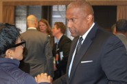 PBS Host Tavis Smiley greets MATC community leaders at a reception at the downtown campus after taping his program. Photo by Andrea Waxman.