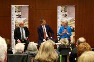 State Rep. Dale Kooyenga (center) and MTEA Executive Director Lauren Baker discussed school funding during a recent event at Marquette University, as moderator Alan Borsuk looks on. Photo by Jabril Faraj.