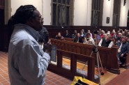 Talib Akbar, who spent several years in solitary confinement in Wisconsin prisons, speaks during a Feb. 4 listening session in Madison sponsored by Wisdom, a statewide faith-based prison advocate group. “Believe me it was torture. When you are released, you are dysfunctional.” Photo by Dee J. Hall of the Wisconsin Center for Investigative Journalism.