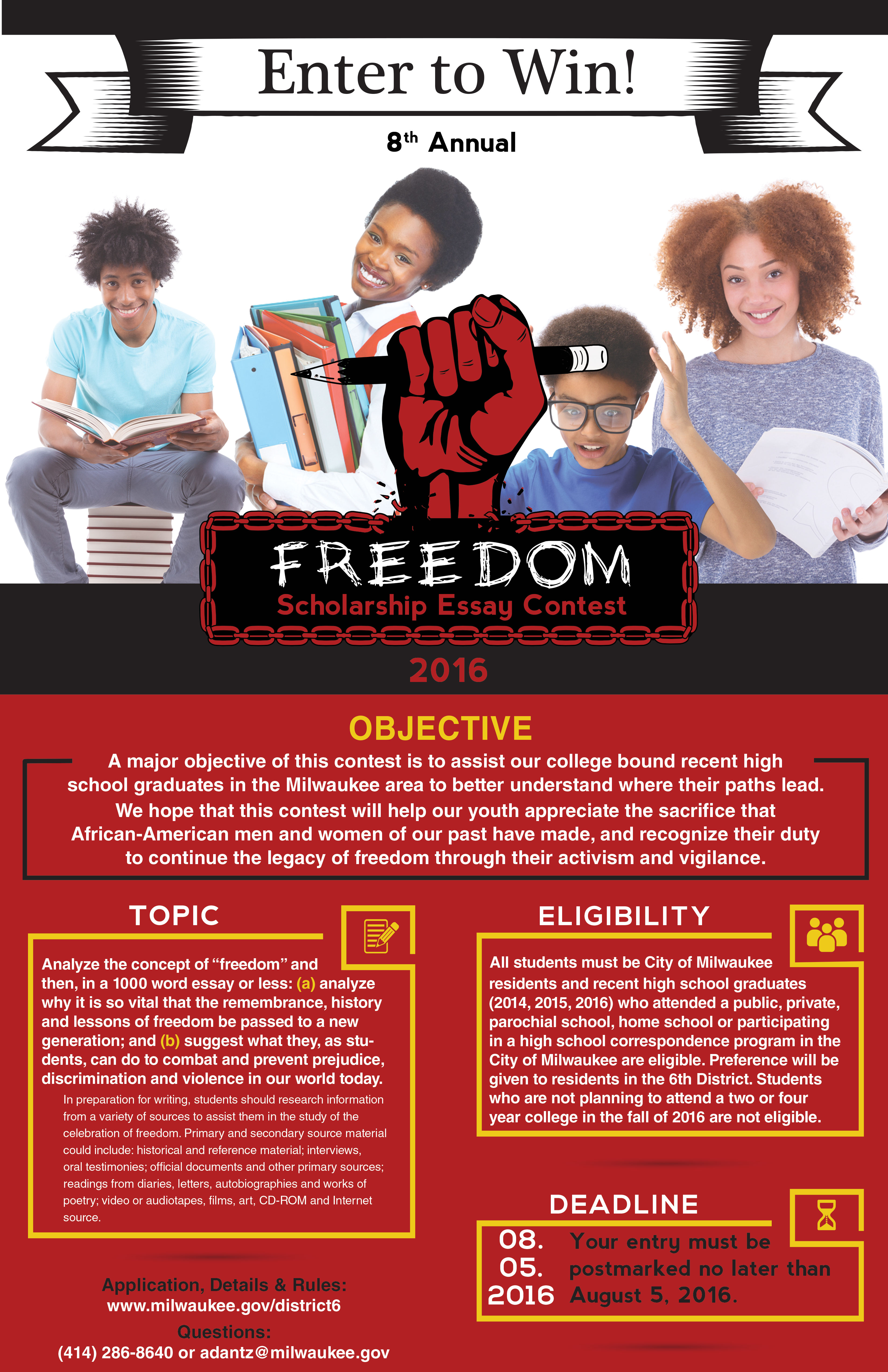 Deadline for Freedom Scholarship Essay Contest is one month away