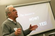 Frank Martinelli speaks to a group of nonprofit employees at the Washington Park Library. Photo by Jabril Faraj.