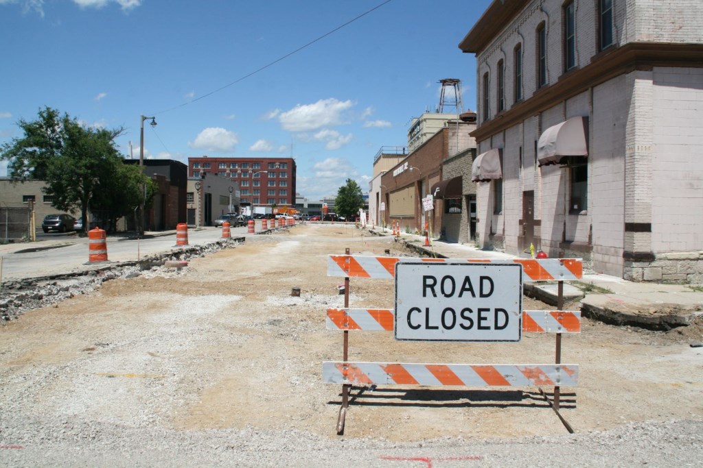 Looking north up S. 5th St. during road reconstruction. Photo by Jeramey Jannene.