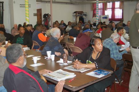 Residents packed St. Matthews C.M.E. Church for the latest Community Brainstorming Conference. Photo by Edgar Mendez.