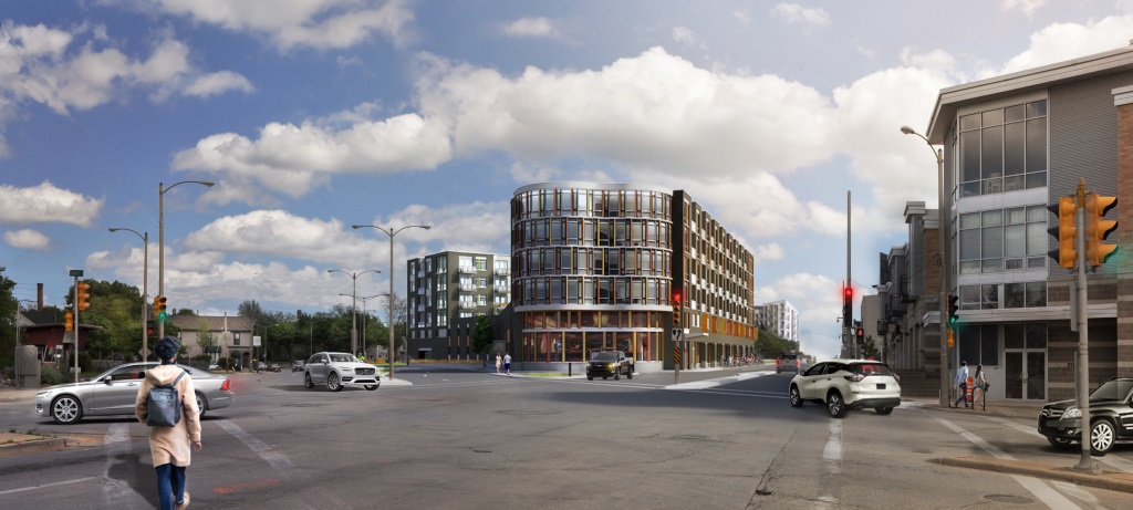 Rendering of proposed apartment building at 2130 S. Kinnickinnic Ave. Rendering by Korb + Associates Architects.