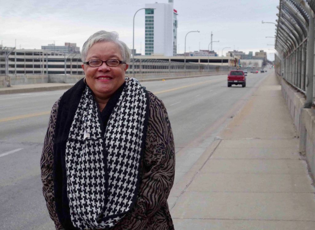 Claudette Harris, a former NAACP Youth Council member, stands on the 16th Street Viaduct. Photo by Jennifer Walter.