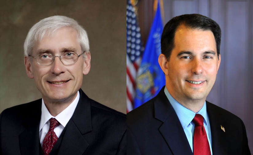 Tony Evers and Scott Walker.