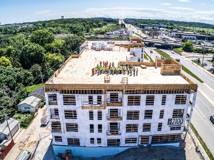 The 2100 Urban Residence Apartments Topped Out Roof in Wauwatosa