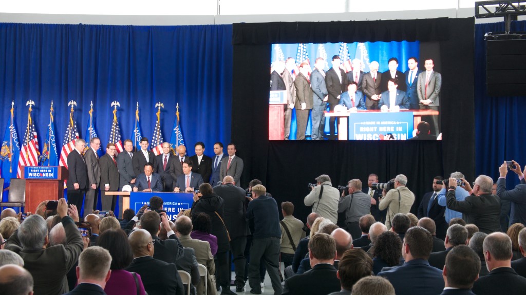 Foxconn signing. Photo by Graham Kilmer.