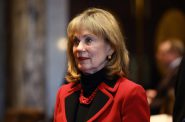 Sen. Alberta Darling, R-River Hills, as co-chairwoman of the Legislature's Joint Finance Committee, helped to repeal the state's False Claims Act as part of the 2015-17 state budget. She is seen during Gov. Scott Walker's budget address at the State Capitol in Madison, Feb. 8, 2017. Photo by Coburn Dukehart / Wisconsin Center for Investigative Journalism.