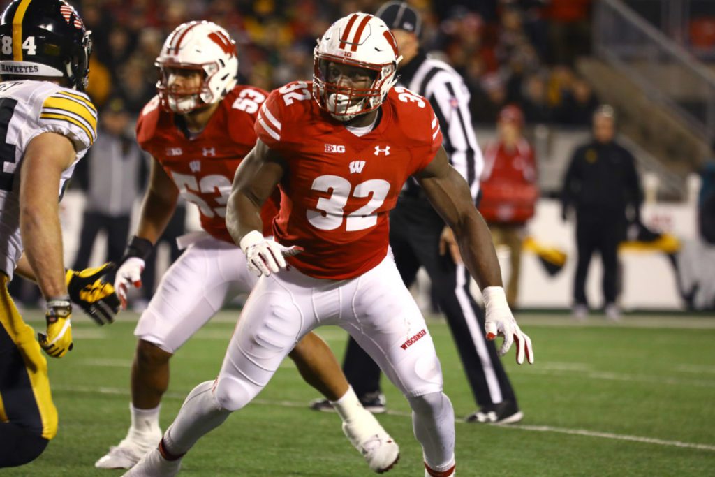 University of Wisconsin senior linebacker Leon Jacobs says he does not think about concussions but accepts the risk when playing football. “I signed up for this, so I know what I’m getting myself into.” He is seen here at the Badgers’ game against Iowa on Nov. 11, 2017. Brad Horn / For the Wisconsin Center for Investigative Journalism