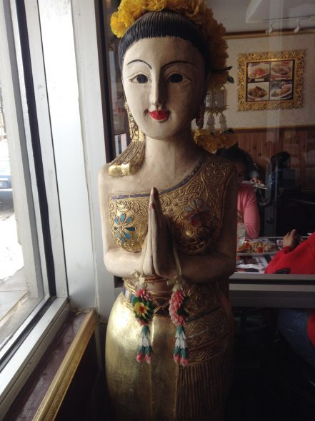 Statue at Thai Bar-B-Que. Photo by Cari Taylor-Carlson.