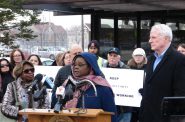 Rep. Gwen Moore speaks during a press conference denouncing the decision to close the Mitchell Street Social Security office in February. Photo courtesy of Wisconsin State AFL-CIO.
