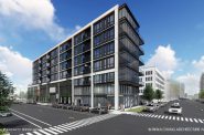 Apartment building planned by Joseph Property Development in the Third Ward. Rendering by Rinka Chung Architecture.