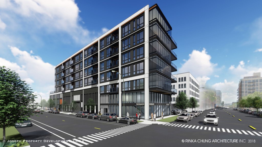 Apartment building planned by Joseph Property Development in the Third Ward. Rendering by Rinka Chung Architecture.