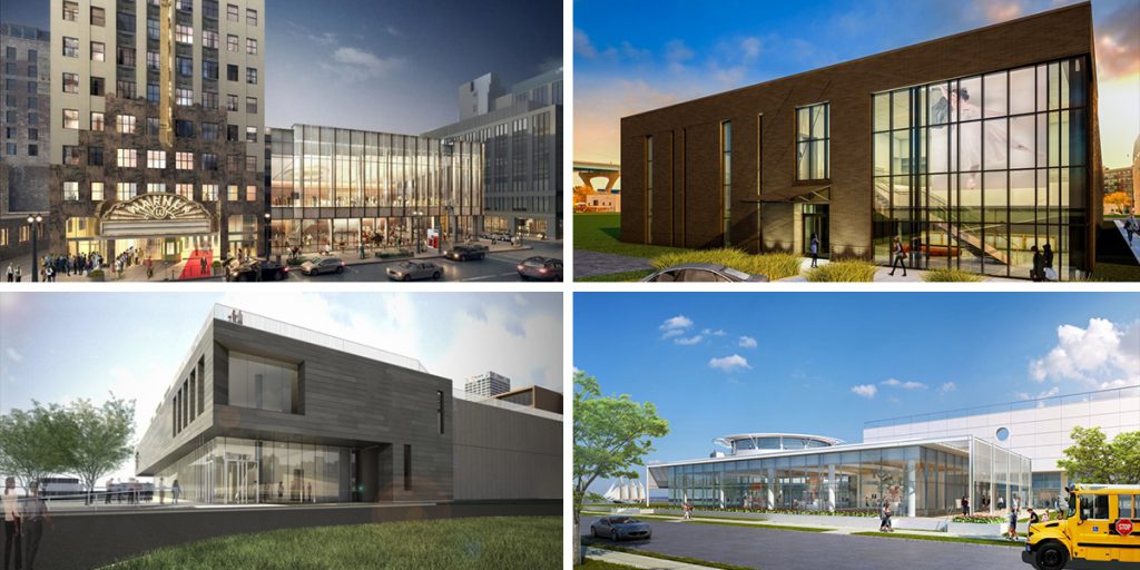 New Arts & Culture Buildings in Milwaukee. Renderings by Kahler Slater, HGA, Eppstein Uhen Architects