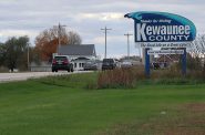 A sign reads "Thanks for visiting Kewaunee County." The county has become the poster child for water quality concerns in Wisconsin. Photo by Danielle Kaeding/WPR.