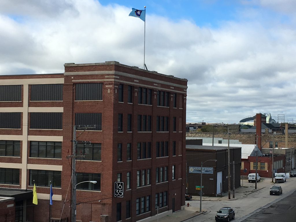 Milwaukee Brewers flag flying over Guardian Fine Art Services, 1635 W. Saint Paul Ave. Photo courtesy of Guardian Fine Art Services.