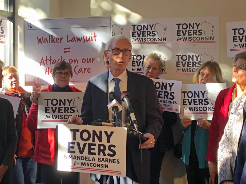 Democratic gubernatorial candidate Tony Evers speaks about health care at a press conference in Madison in Monday, Oct. 15, 2018. Photo by Phoebe Petrovic/WPR.