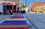 Rainbow crosswalk in front of Taylor's. Photo by Jeramey Jannene.