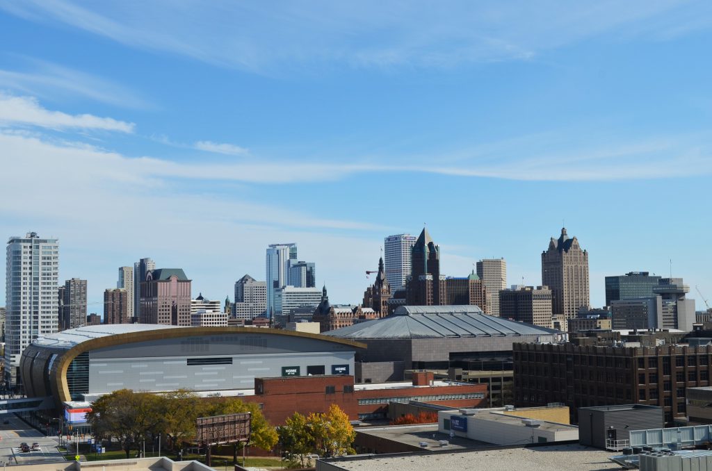 View of Downtown Milwaukee prior to the demolition of the Bradley Center. Photo by Jack Fennimore.