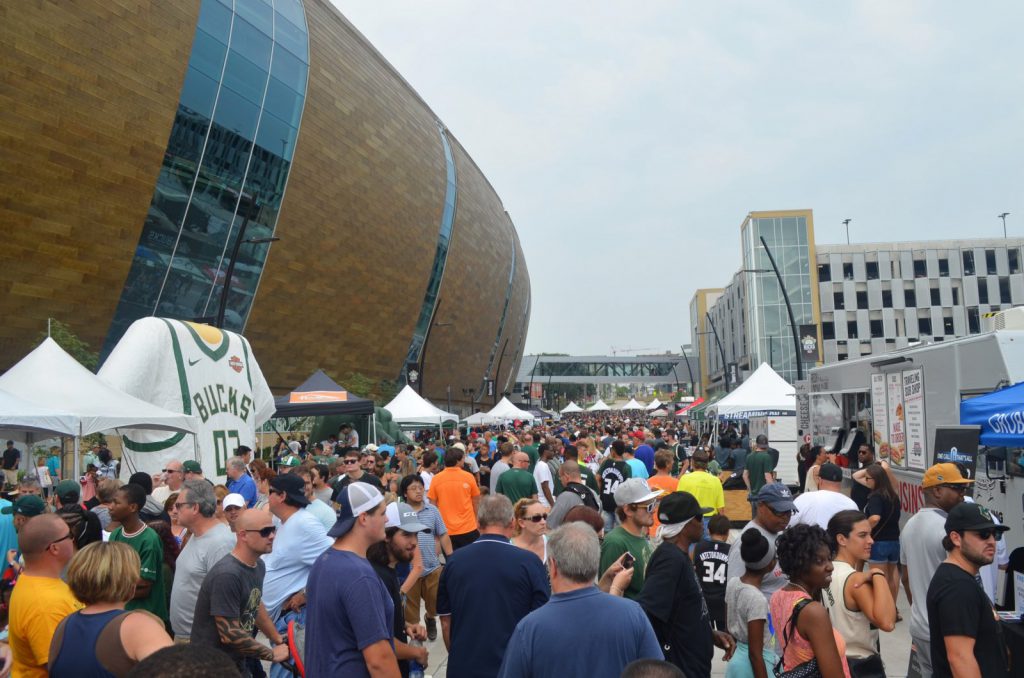 The Fiserv forum during the Milwaukee Bucks 2018 party block party. Photo by Jack Fennimore.