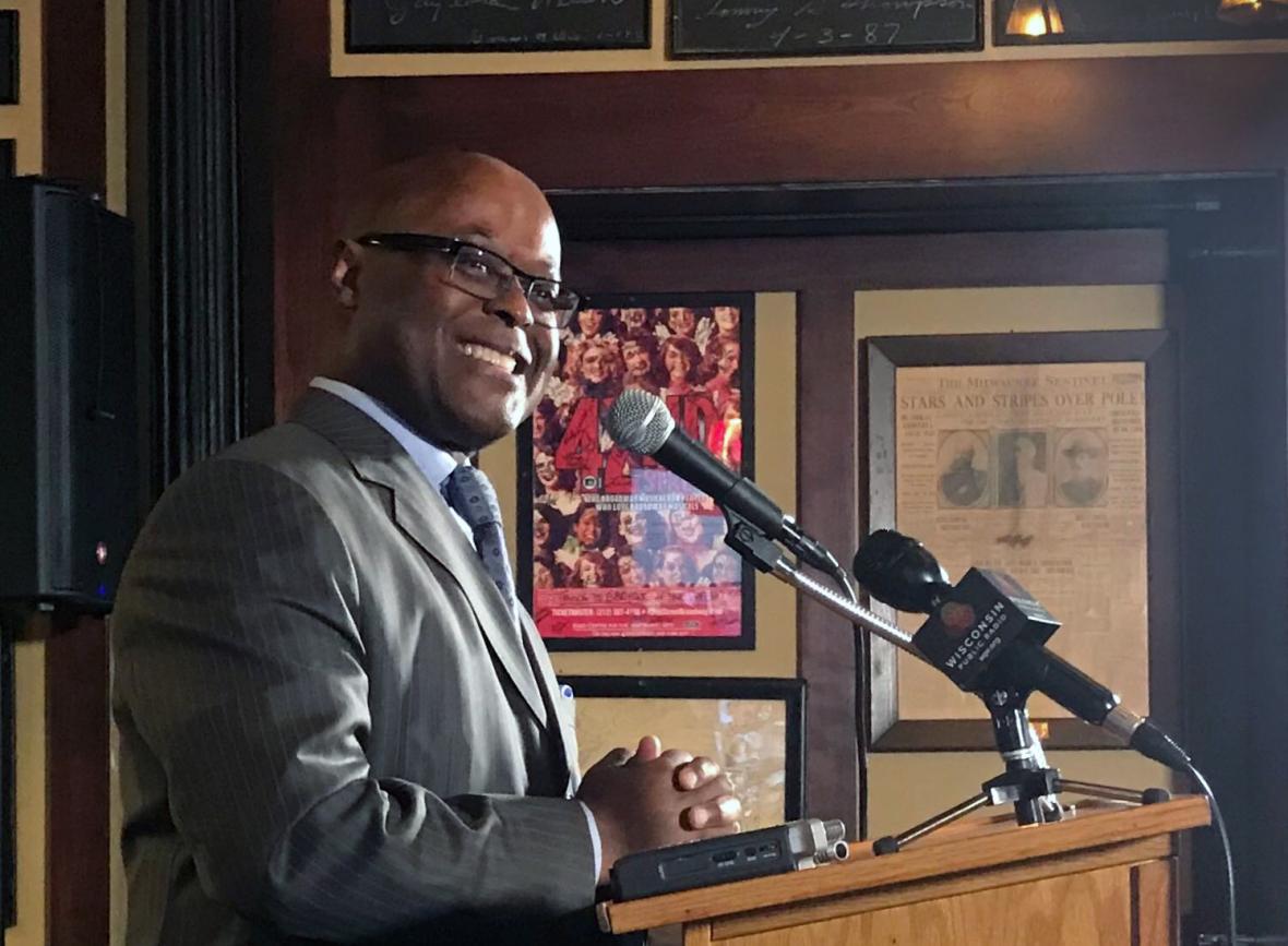 Earnell Lucas speaks at a Milwaukee Press Club event Wednesday, Dec. 5, 2018. Photo by Corri Hess/WPR.